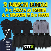 3 Person Bundle *£172.80 exc vat*  9 tops + 6 hoods + 3 fleece inc Embroidered Chest Logo